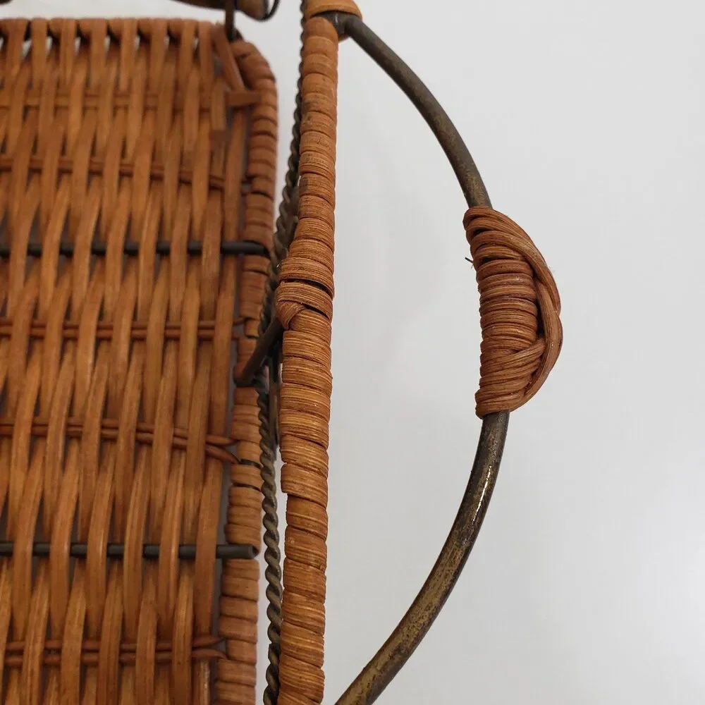 Beautiful Rectangle Weaved Wicker and Metal 'Leaves' Tray Basket (10 x 17)